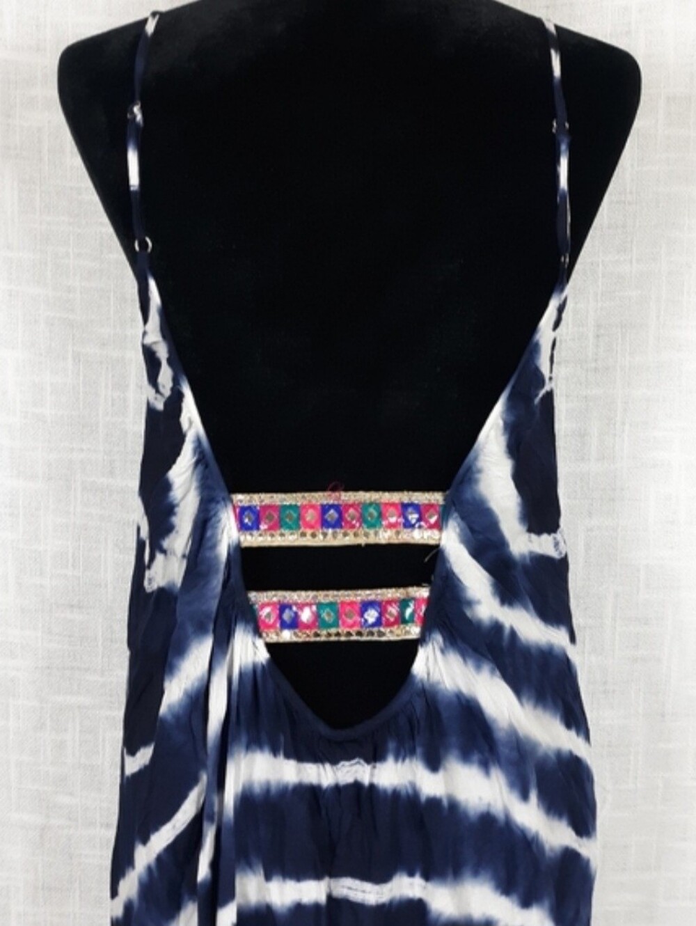 Raviya Blue Tie Dye Boho Hippie Embellished Strappy Fairy Maxi Dress Size Large - Picture 15 of 16